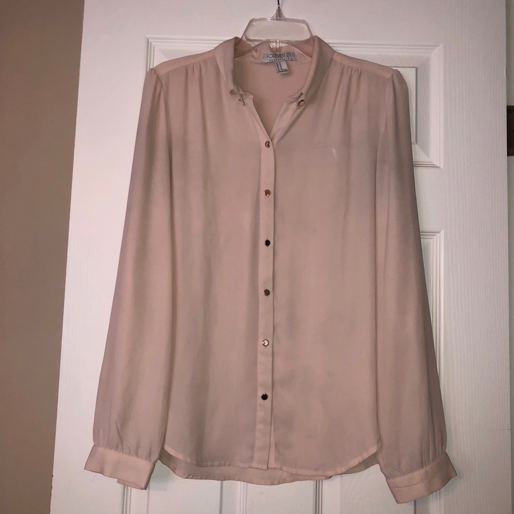 Blush Pink Button Up Long Sleeve Blouse